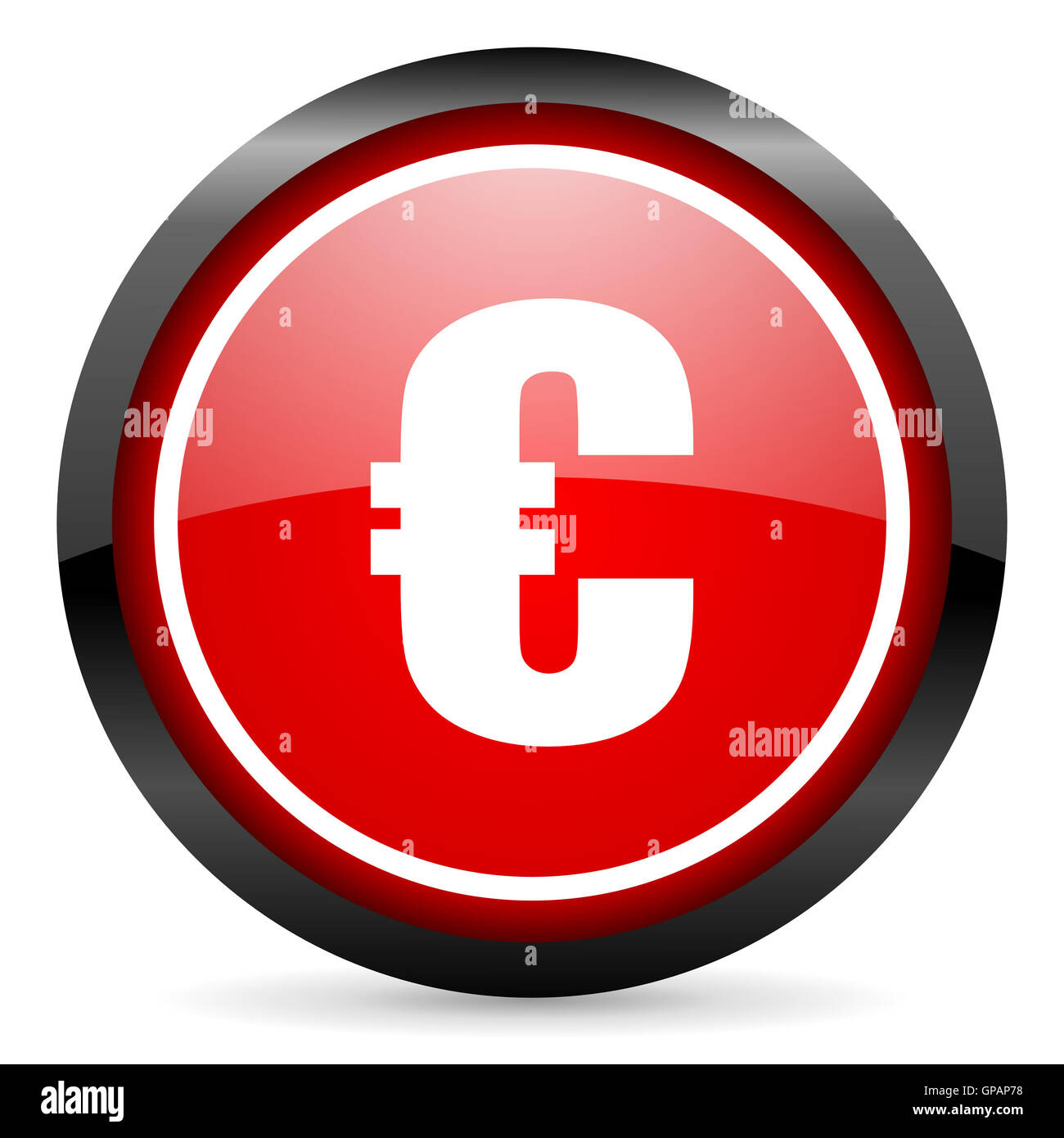 Brillant rouge ronde euro icône sur fond blanc Banque D'Images