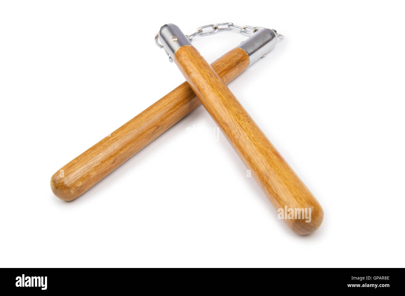 Arts martiaux nunchaku arme isolated on white Banque D'Images