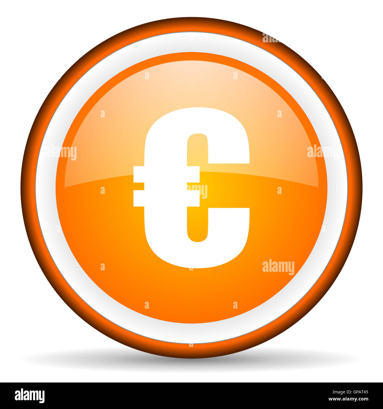 L'icône orange euro cercle brillant sur fond blanc Banque D'Images