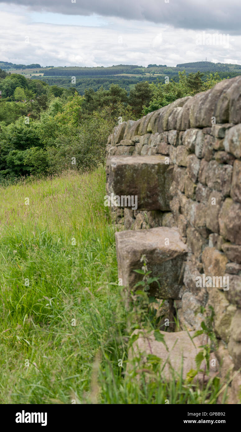 Stile sur muret de pierres sèches, Derbyshire, Angleterre, RU Banque D'Images