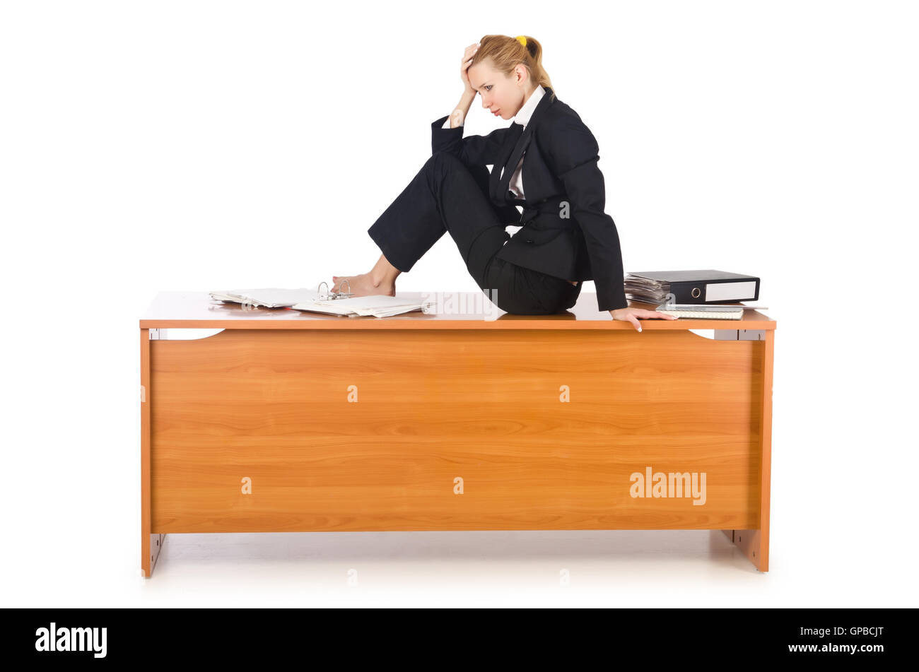 Femme avec beaucoup de travail Banque D'Images