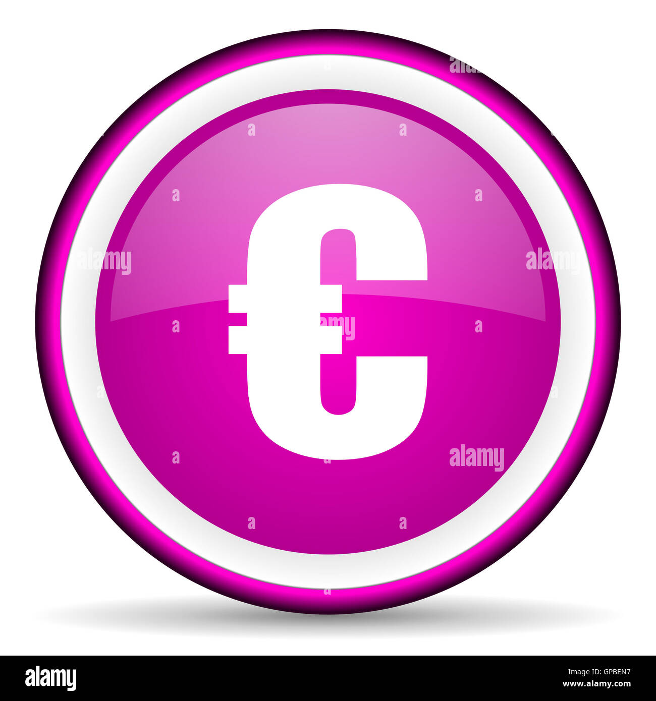 Violet euro icône brillant sur fond blanc Banque D'Images