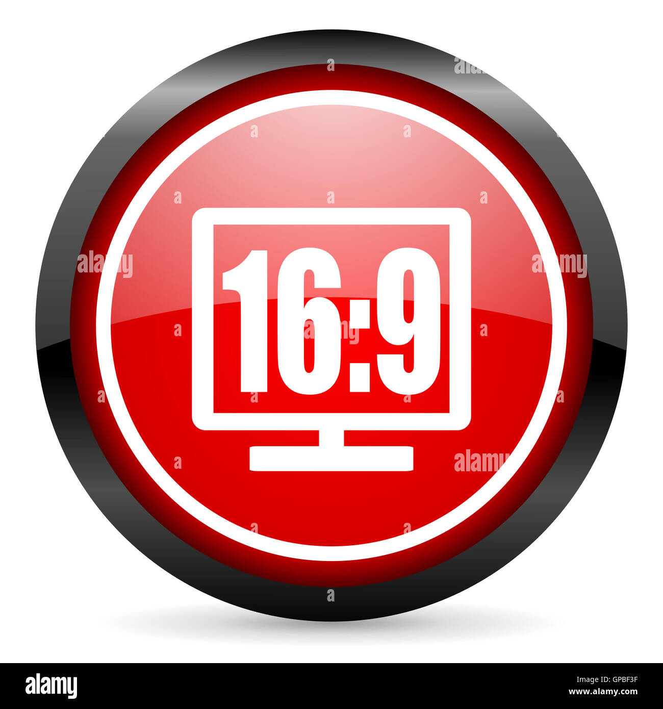 169 Afficher l'icône brillant rond rouge sur fond blanc Banque D'Images