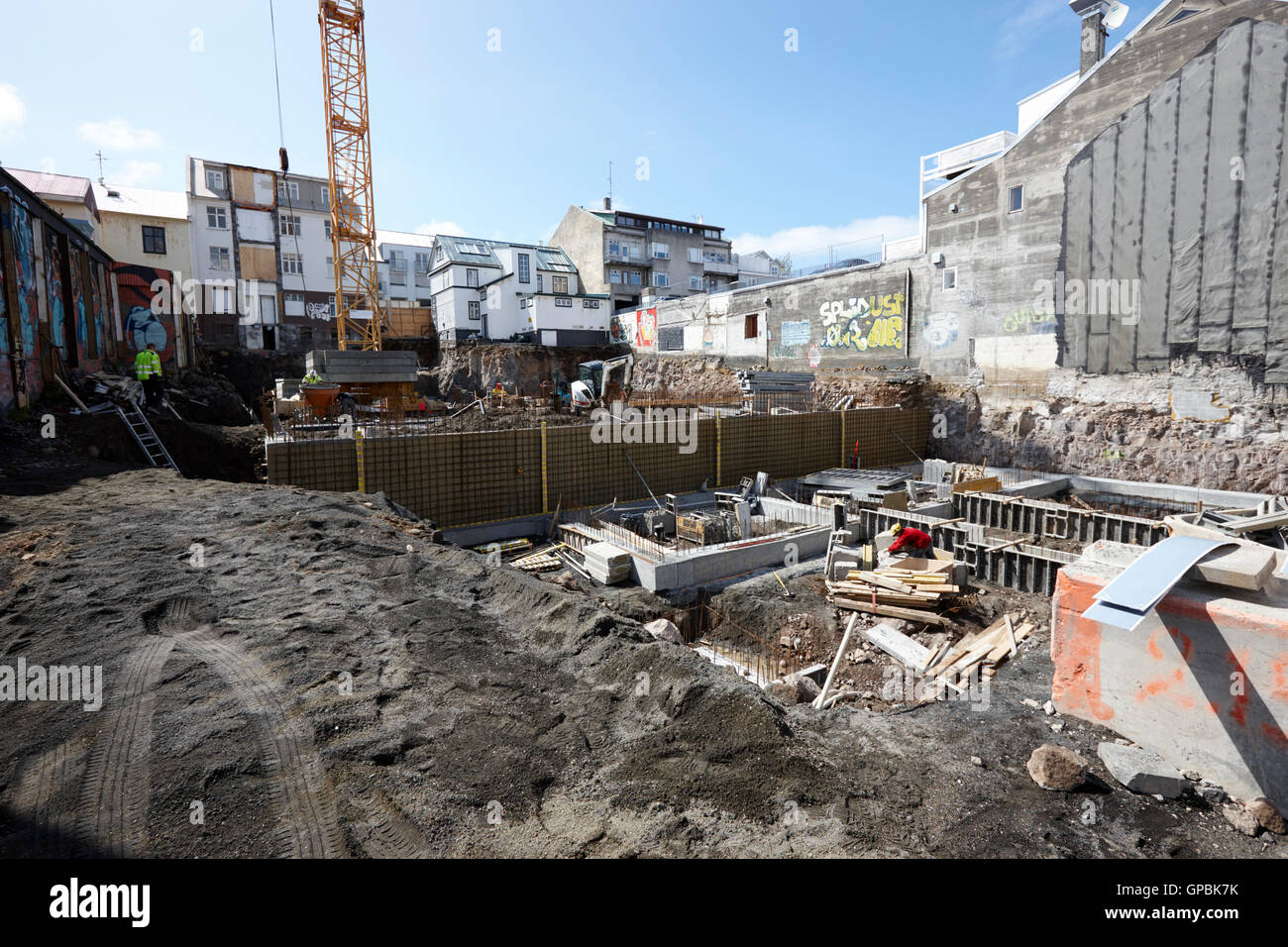 Site de construction avec excavation de sous-sol au centre-ville le centre-ville de Reykjavik en Islande Banque D'Images