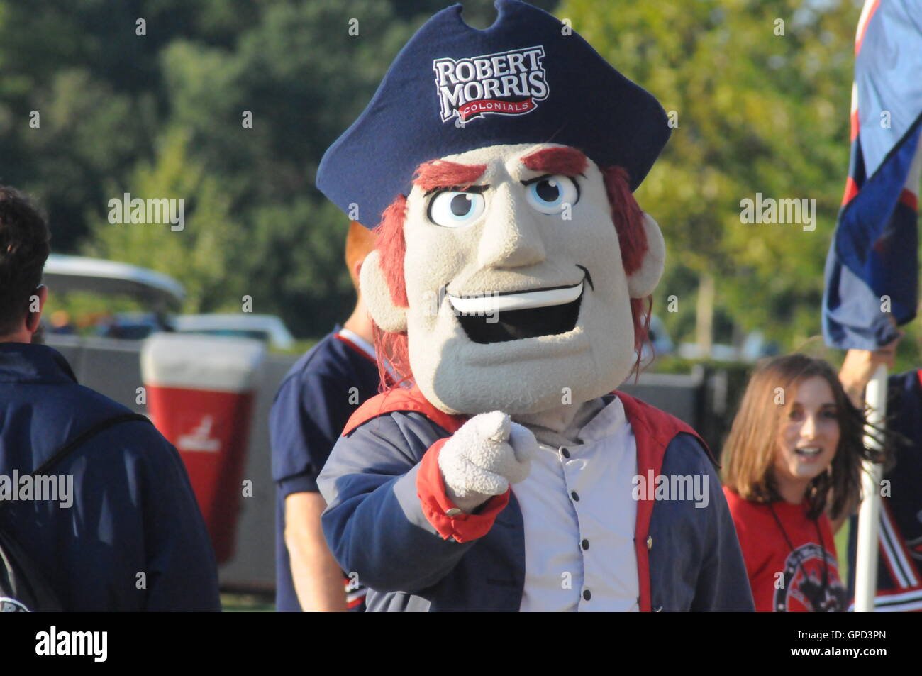 L'équipe de l'Université Robert Morris mascot événement sportif Banque D'Images