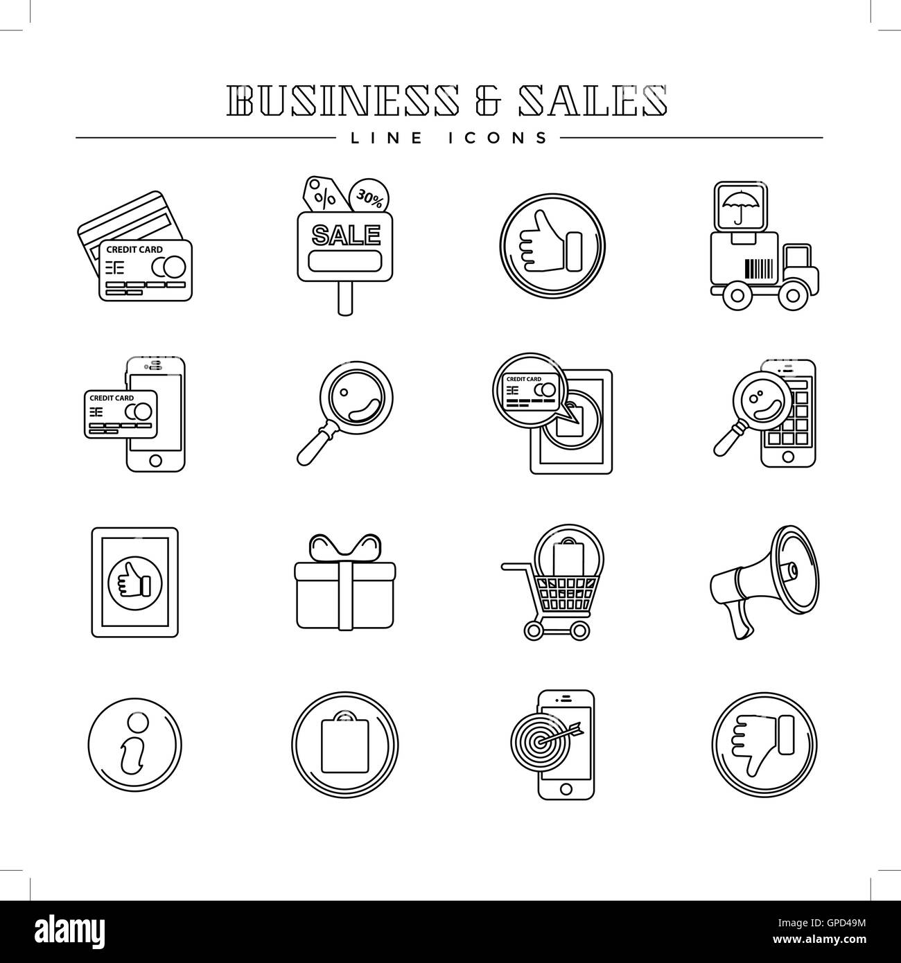 Ligne d'affaires et des ventes, icons set Illustration de Vecteur