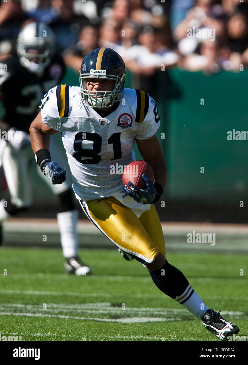25 octobre, 2009 ; Oakland, CA, USA ; New York Jets tight end Dustin Keller (81) au cours du deuxième trimestre contre les Oakland Raiders au Oakland-Alameda County Coliseum. New York Oakland défait 38-0. Banque D'Images