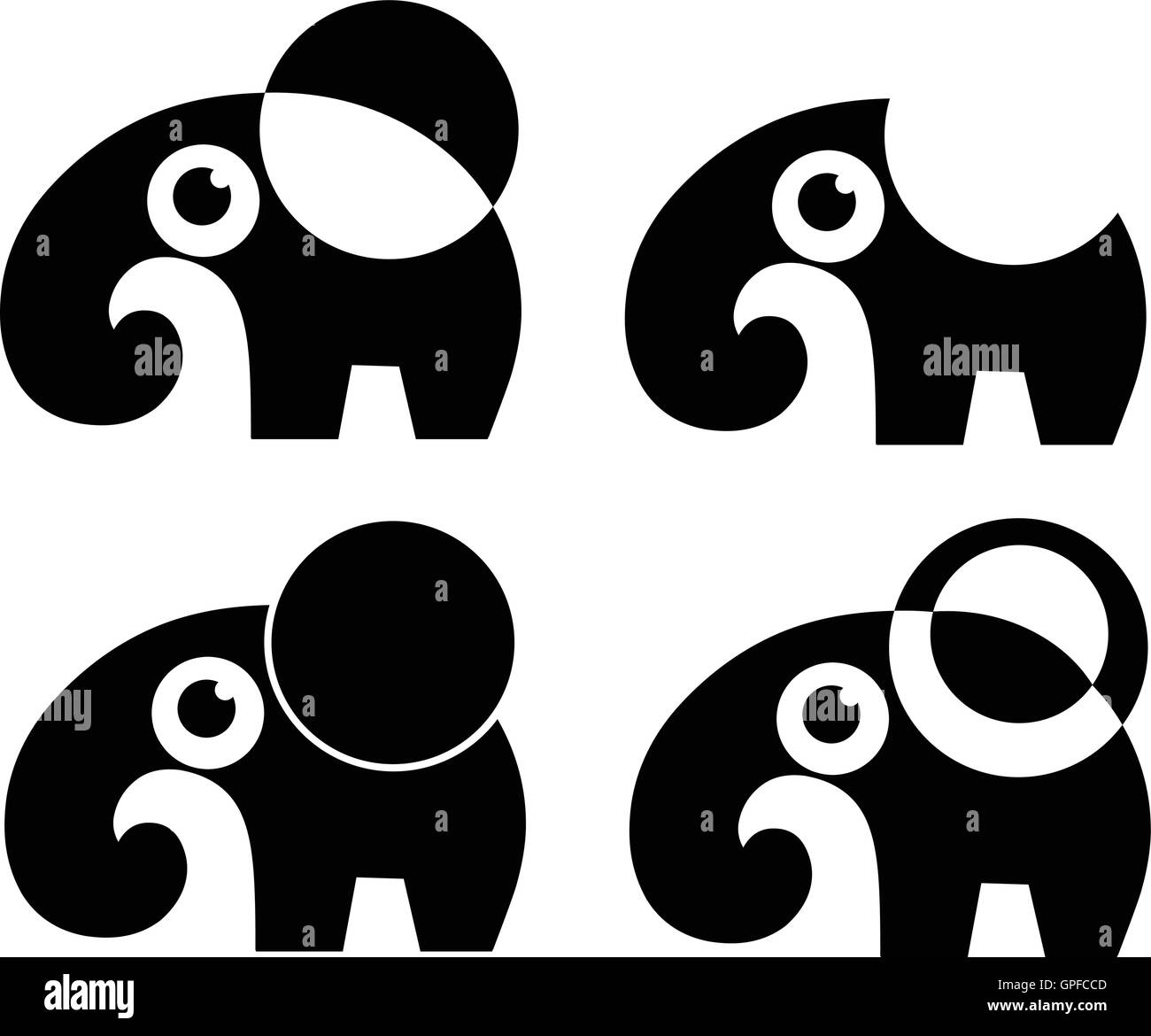 Ensemble de quatre éléphant. vector isolés. Illustration de Vecteur