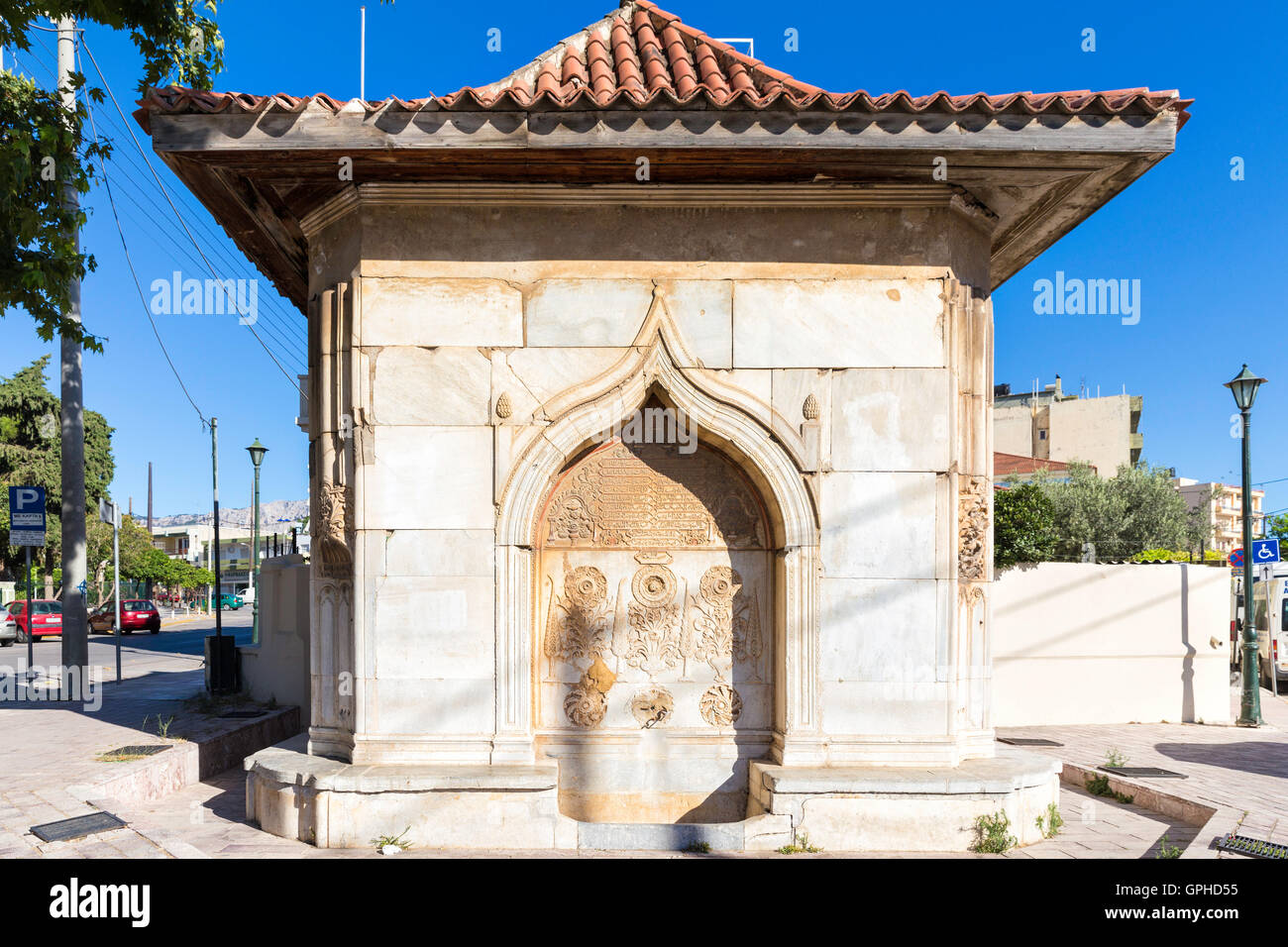 Melek ottoman vieux fontaine Pacha à Chios. Chios, Sakiz Adasi en turc, Grèce Banque D'Images