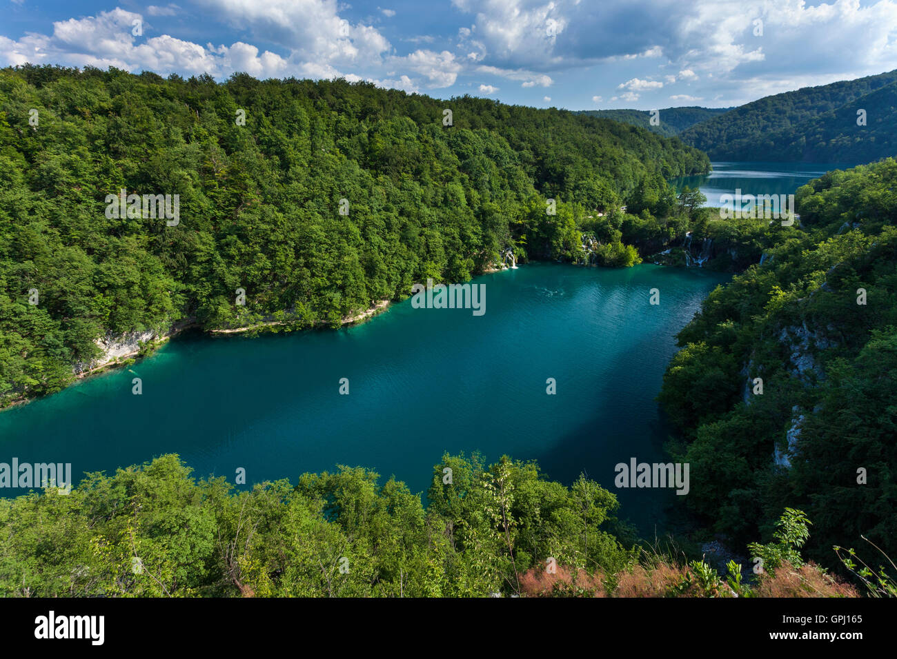 Sommaire des lacs inférieurs dans le parc national des Lacs de Plitvice, Croatie Banque D'Images