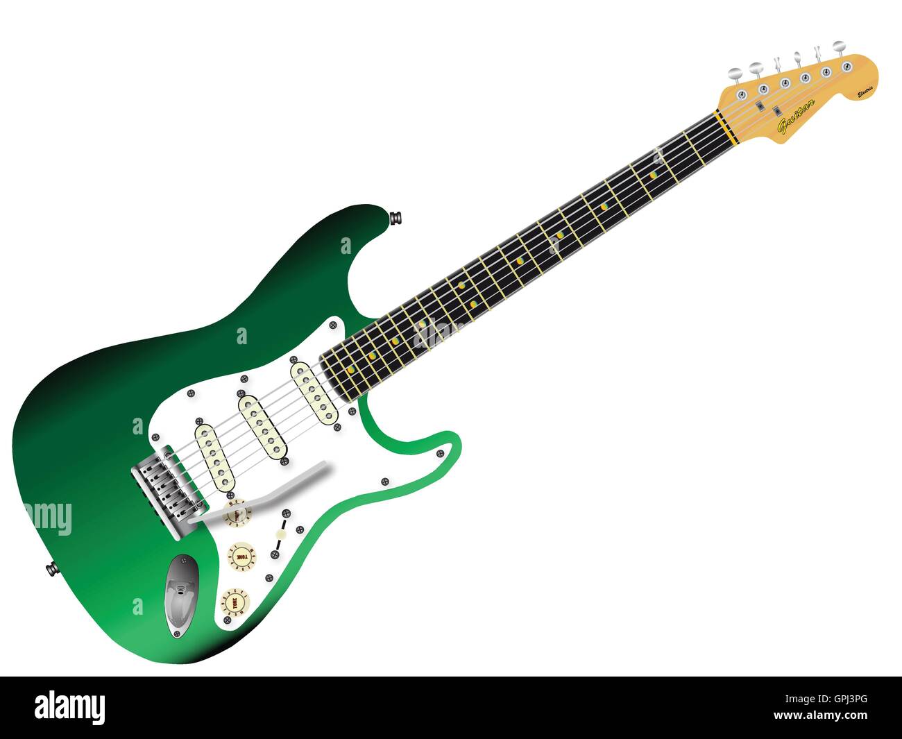 Une guitare électrique solid body traditionnel en vert isolés sur fond blanc. Illustration de Vecteur