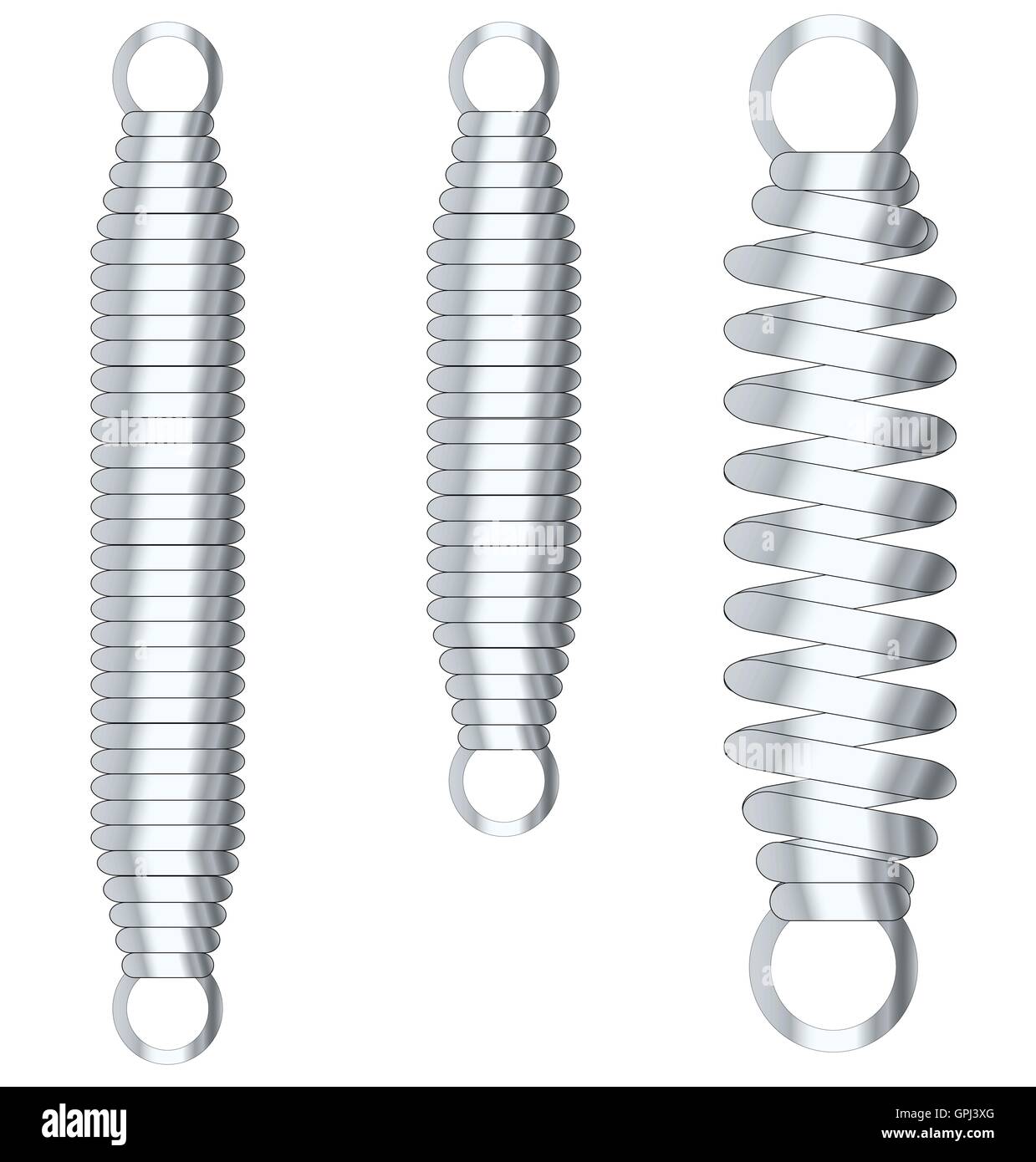 Un ensemble de trois ressorts de tension que l'on trouve sur de nombreuses pièces d'équipement. Illustration de Vecteur