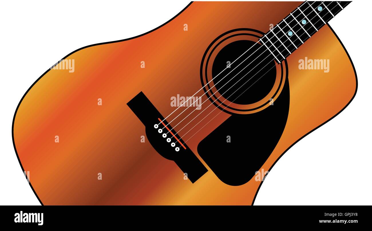 Une guitare acoustique style occidental typique isolé sur un fond blanc. Illustration de Vecteur