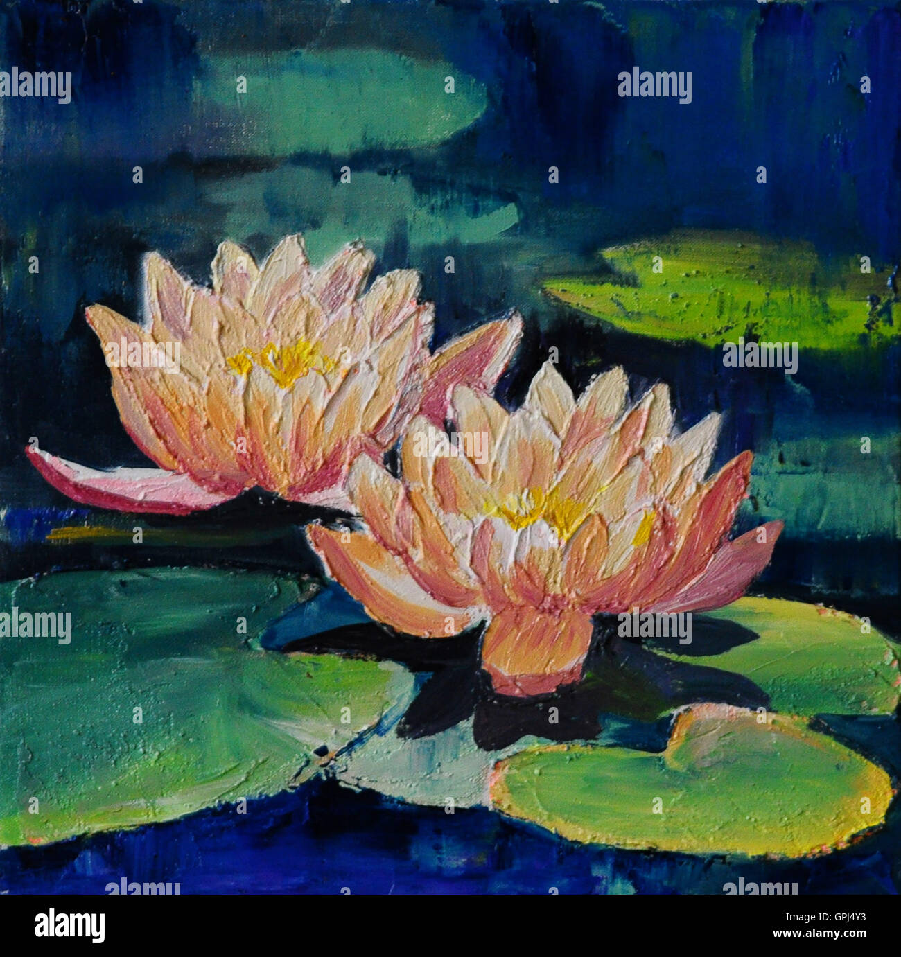 Peinture à l'huile - fleur de lotus, dessin abstrait, fait dans le style de l'Impressionnisme Banque D'Images