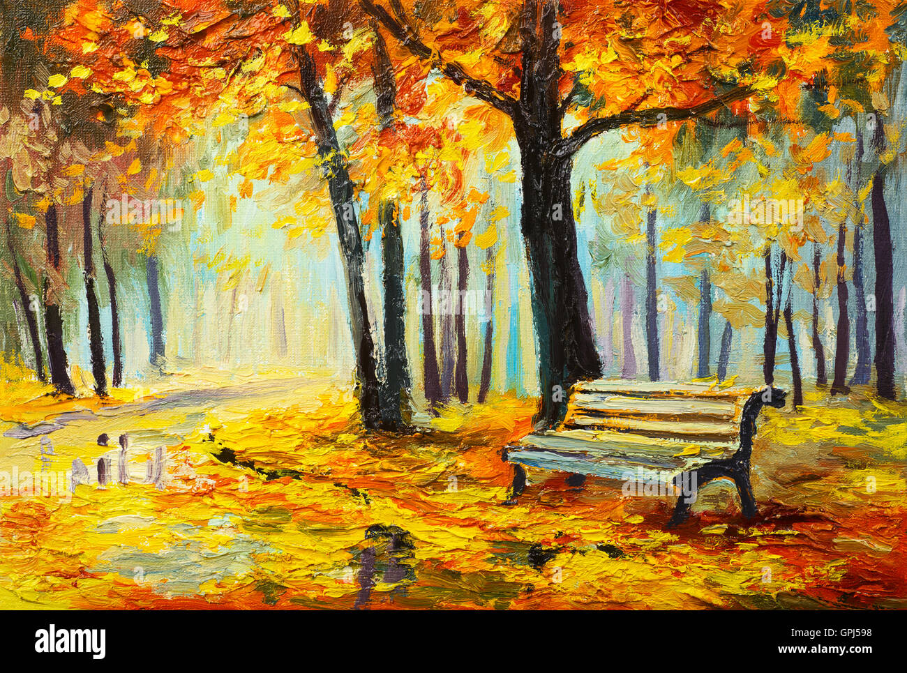 Peinture à l'huile paysage - forêt d'automne Banque D'Images