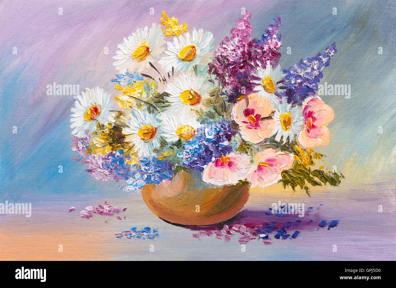 Bouquet de fleurs d'été, la vie toujours la peinture à l'huile Banque D'Images