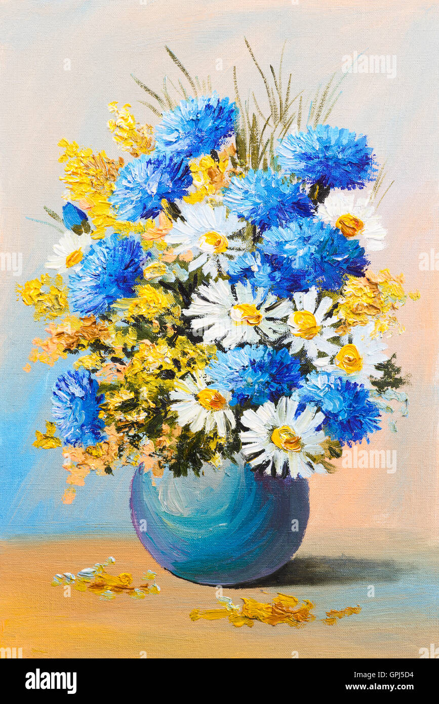 Bouquet de fleurs d'été, la vie toujours la peinture à l'huile Banque D'Images