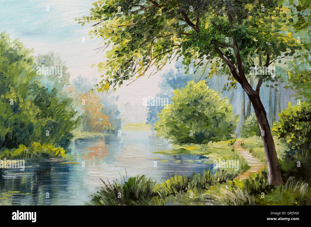Peinture à l'huile - paysage forêt colorée Banque D'Images