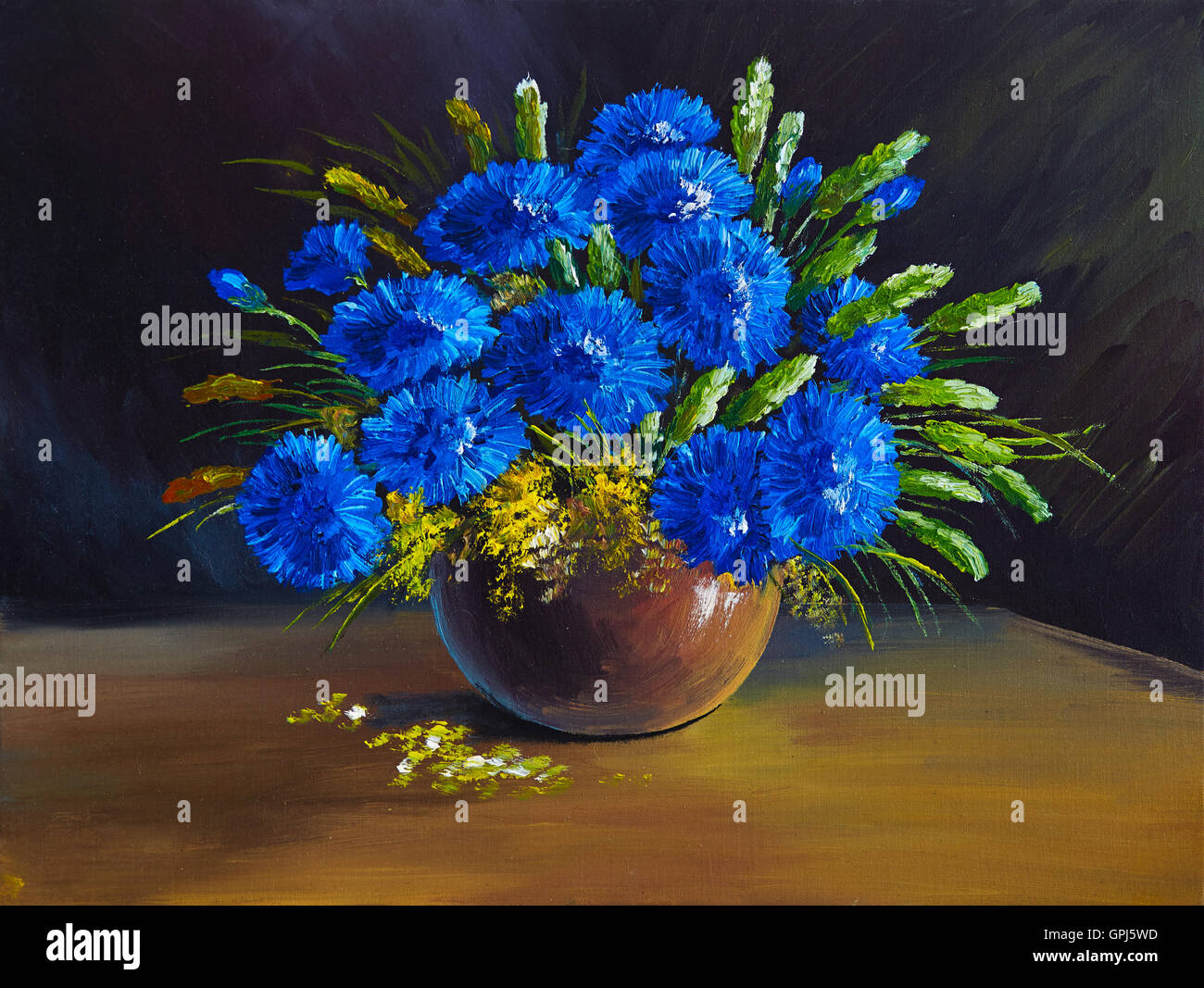 Huile sur toile - nature morte, un bouquet de fleurs, fleurs sauvages Banque D'Images