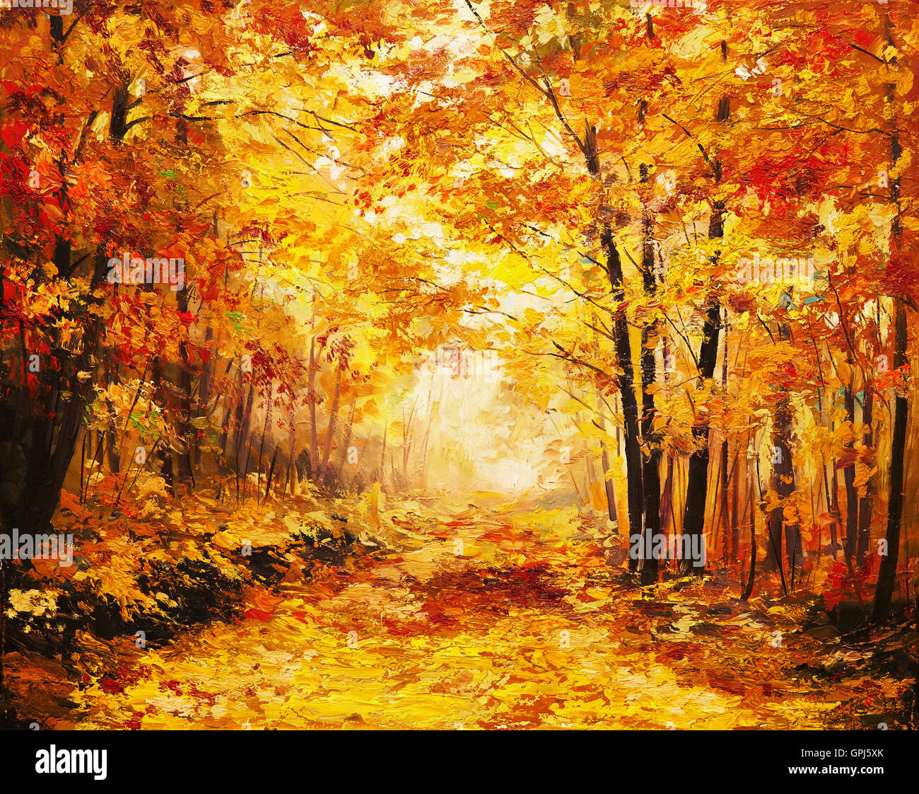 Peinture à l'huile paysage - forêt d'automne Banque D'Images
