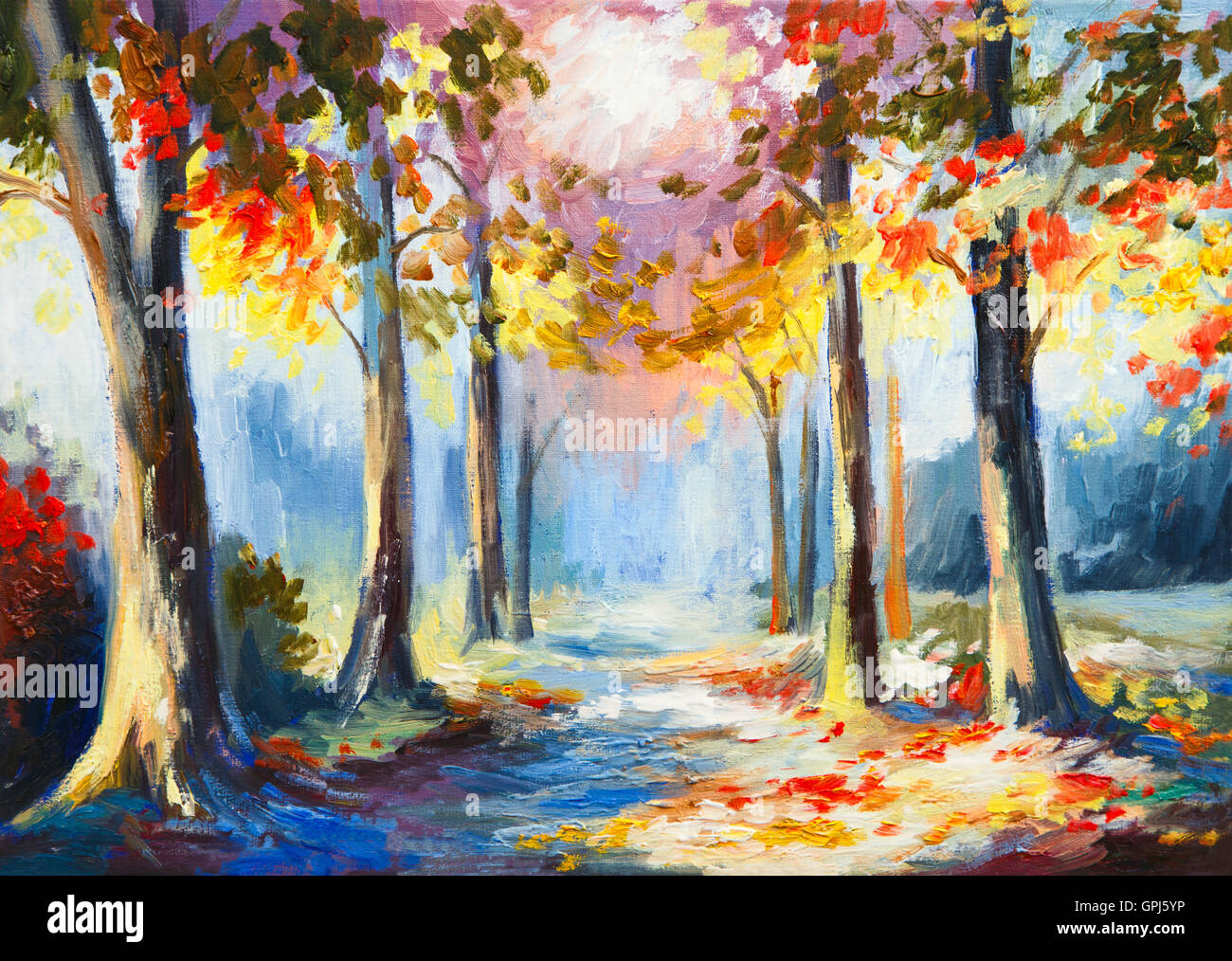 Peinture à l'huile de forêt d'automne Banque D'Images
