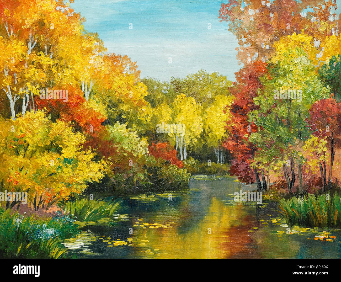 Huile sur toile - colourfull forêt d'automne, l'impressionnisme, la conception, la couleur Banque D'Images