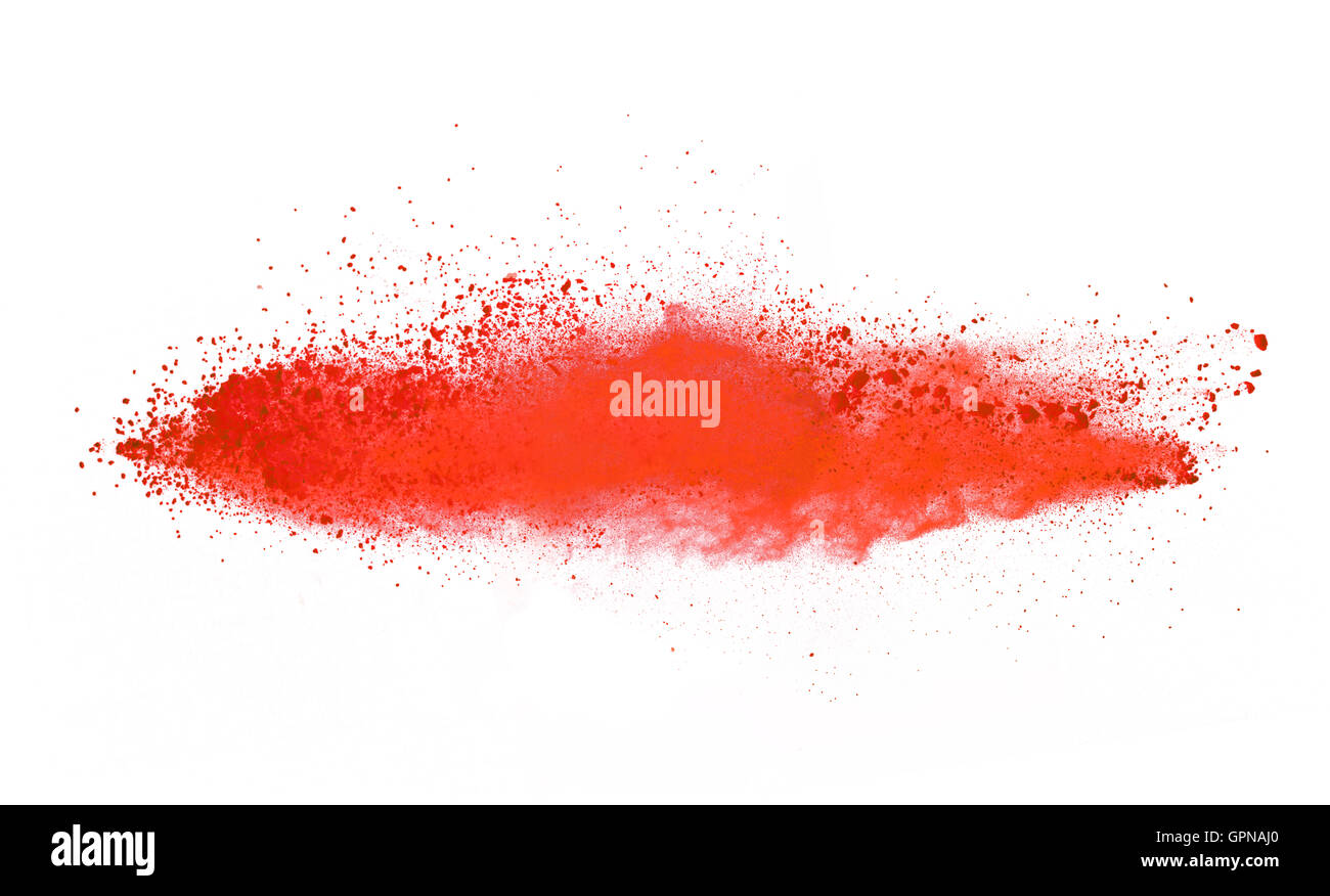 Explosion de poudre rouge, isolé sur fond blanc Banque D'Images