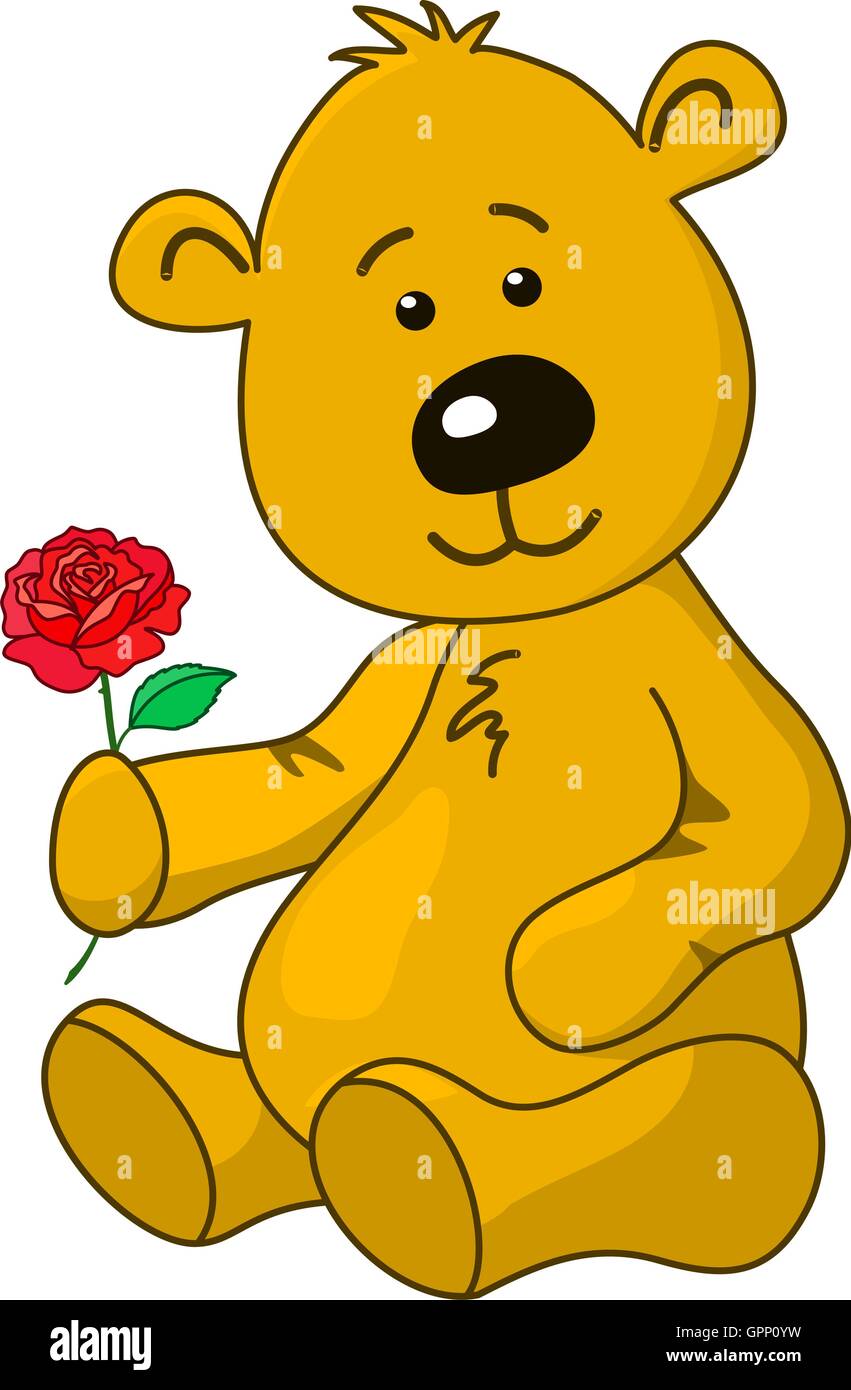 Teddy-bear avec une fleur rose Illustration de Vecteur