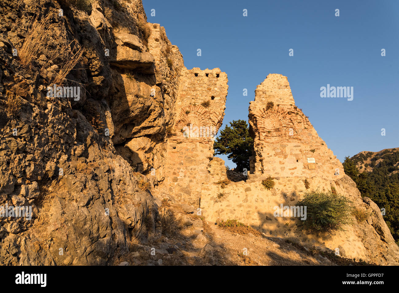 Une partie du château de Pyli au coucher du soleil dans l'île de Kos, Grèce Banque D'Images