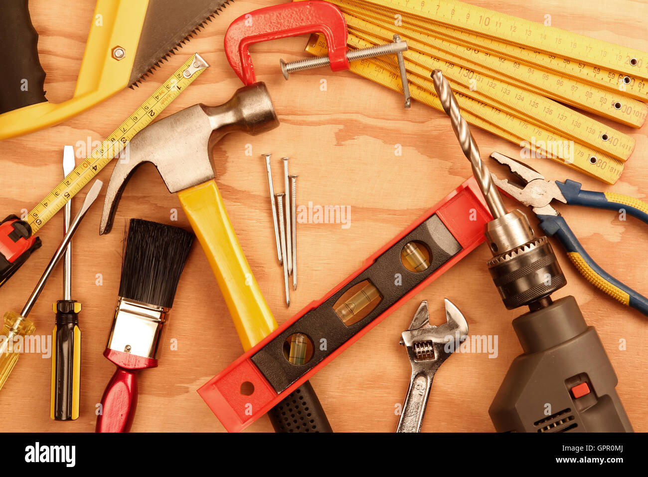 Outils de travail sur bois assortis Banque D'Images