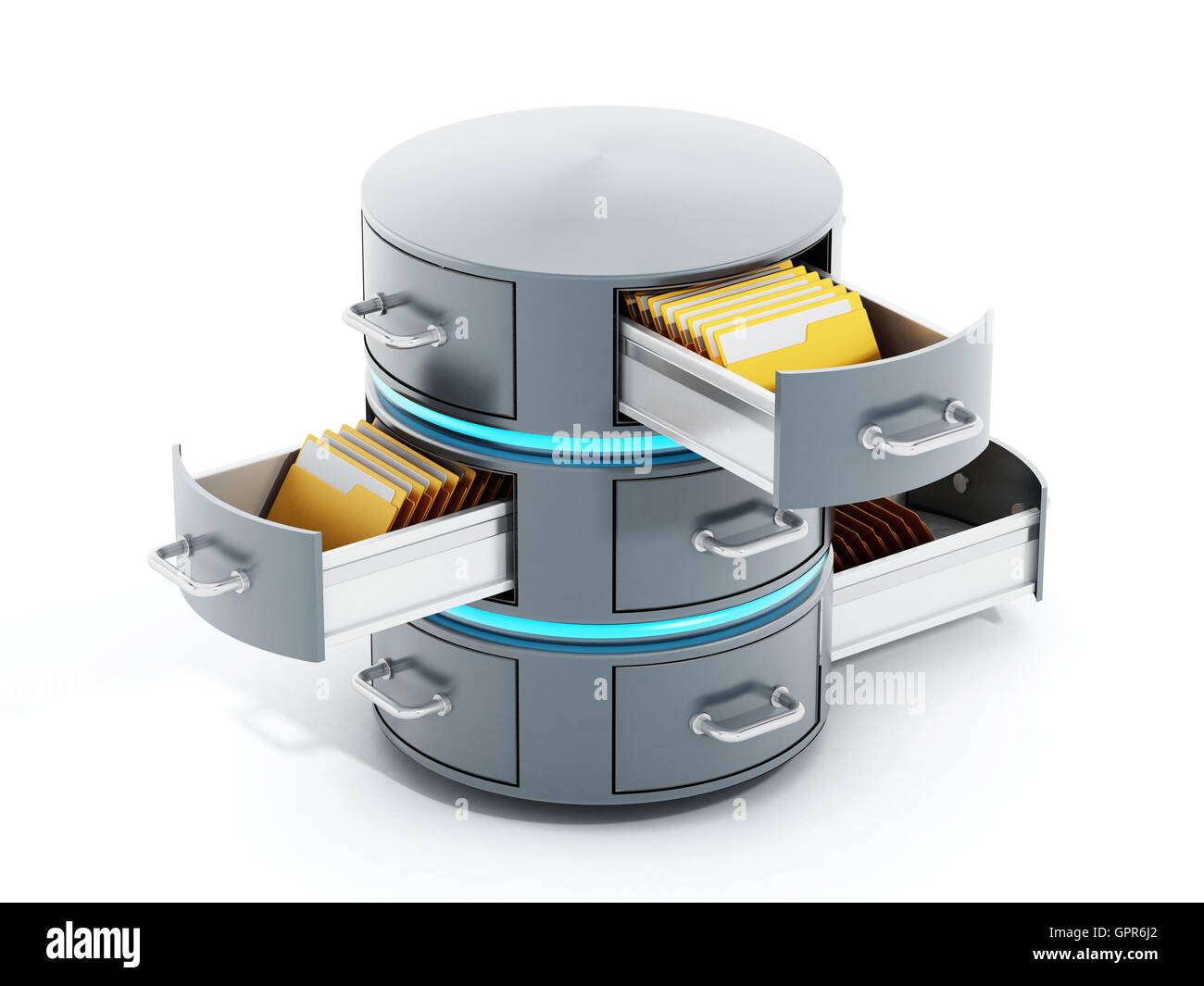 Ouvrir le fichier serveur de données avec casiers. 3D illustration. Banque D'Images