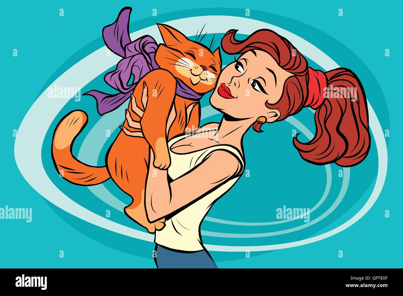 Jeune femme et cat Illustration de Vecteur