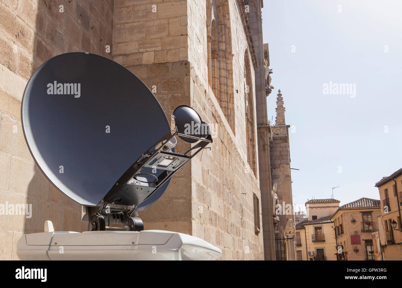 Antenne TV News détail chariot à Tolède, ville vieille ville Banque D'Images