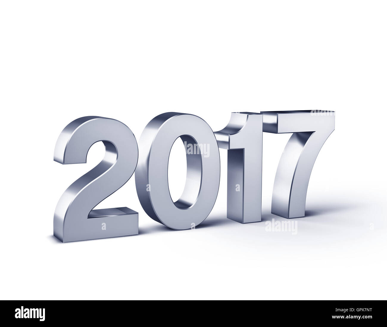 Nouvelle année 2017, type en argent et couleur isolé sur blanc - 3D illustration Banque D'Images