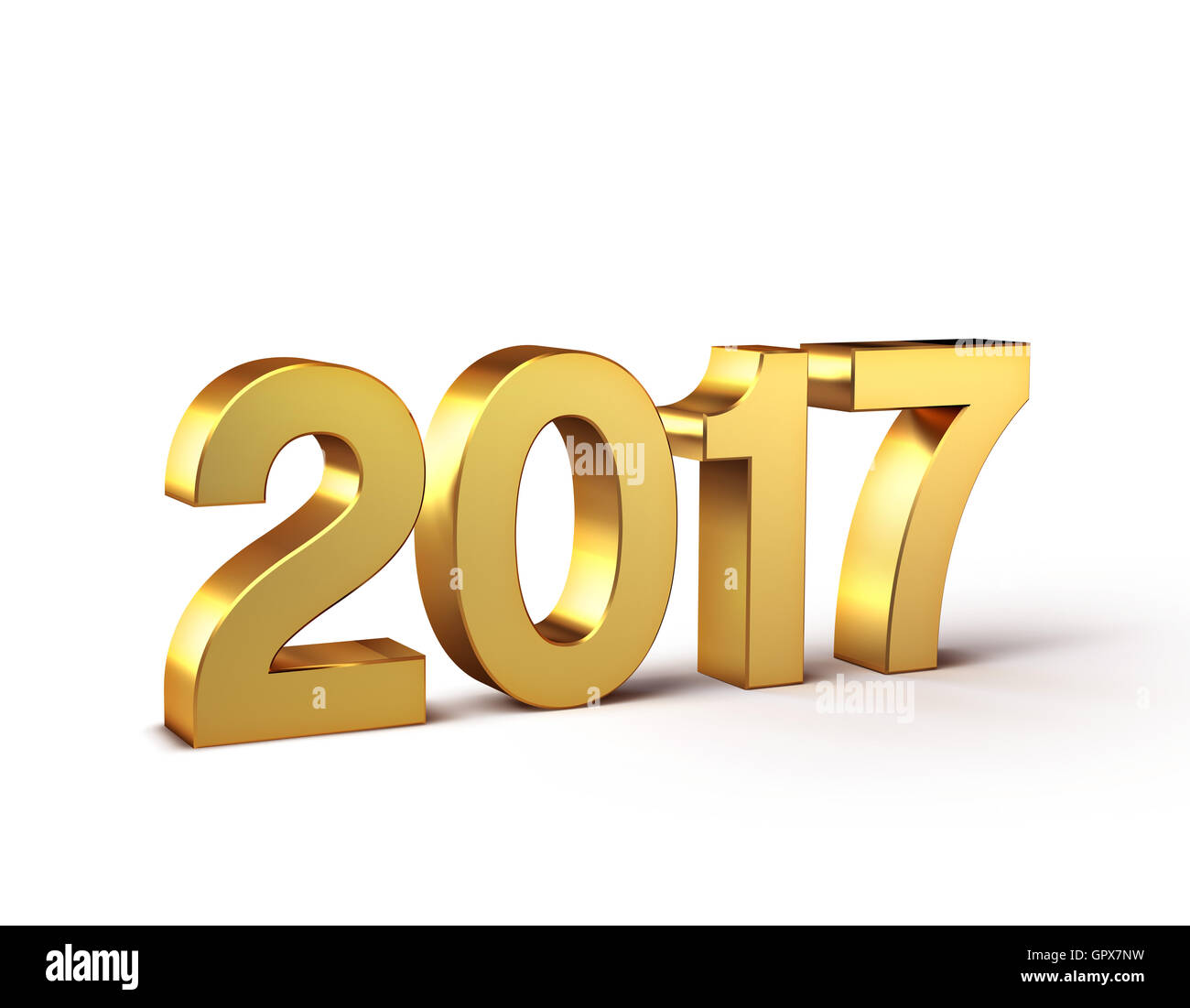 Nouvelle Année 2017 de couleur, type en or et isolé sur blanc - 3D illustration Banque D'Images