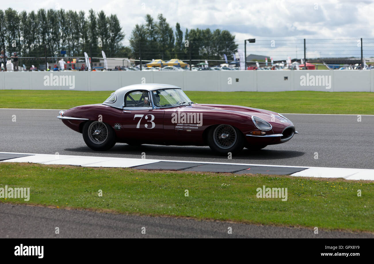 James Cottingham 1961 au volant d'une Jaguar E-type au cours de qualification pour le RAC Tourist Trophy pour GTCars pré historique '63 Banque D'Images