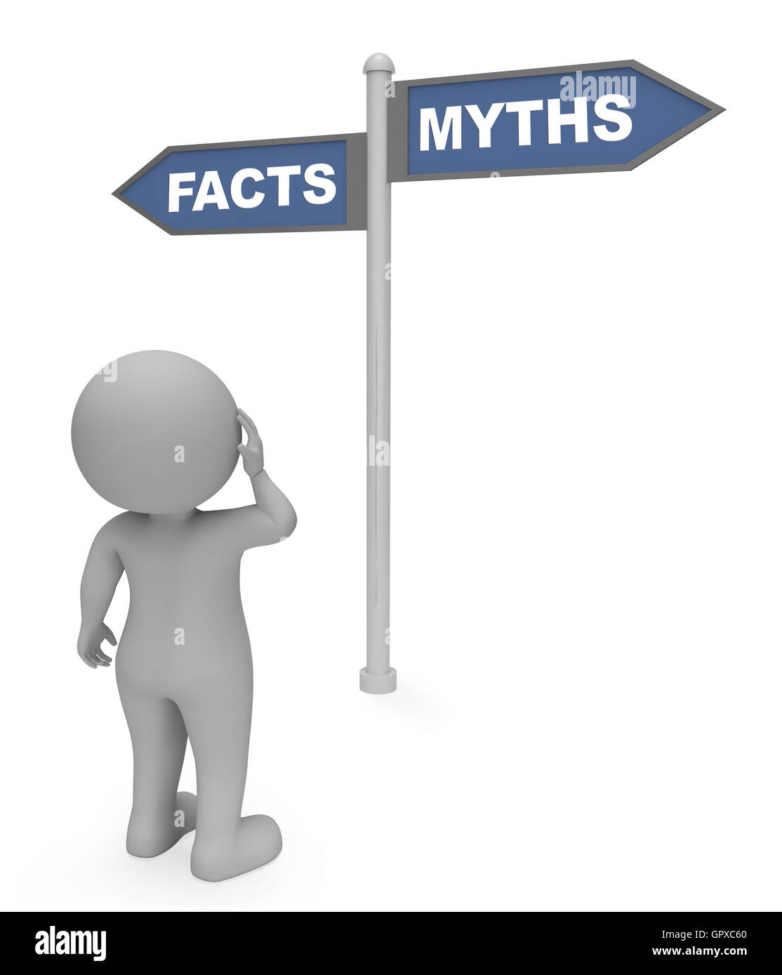 Mythes Faits signer montrant des données fausses et de vérité le rendu 3D Banque D'Images