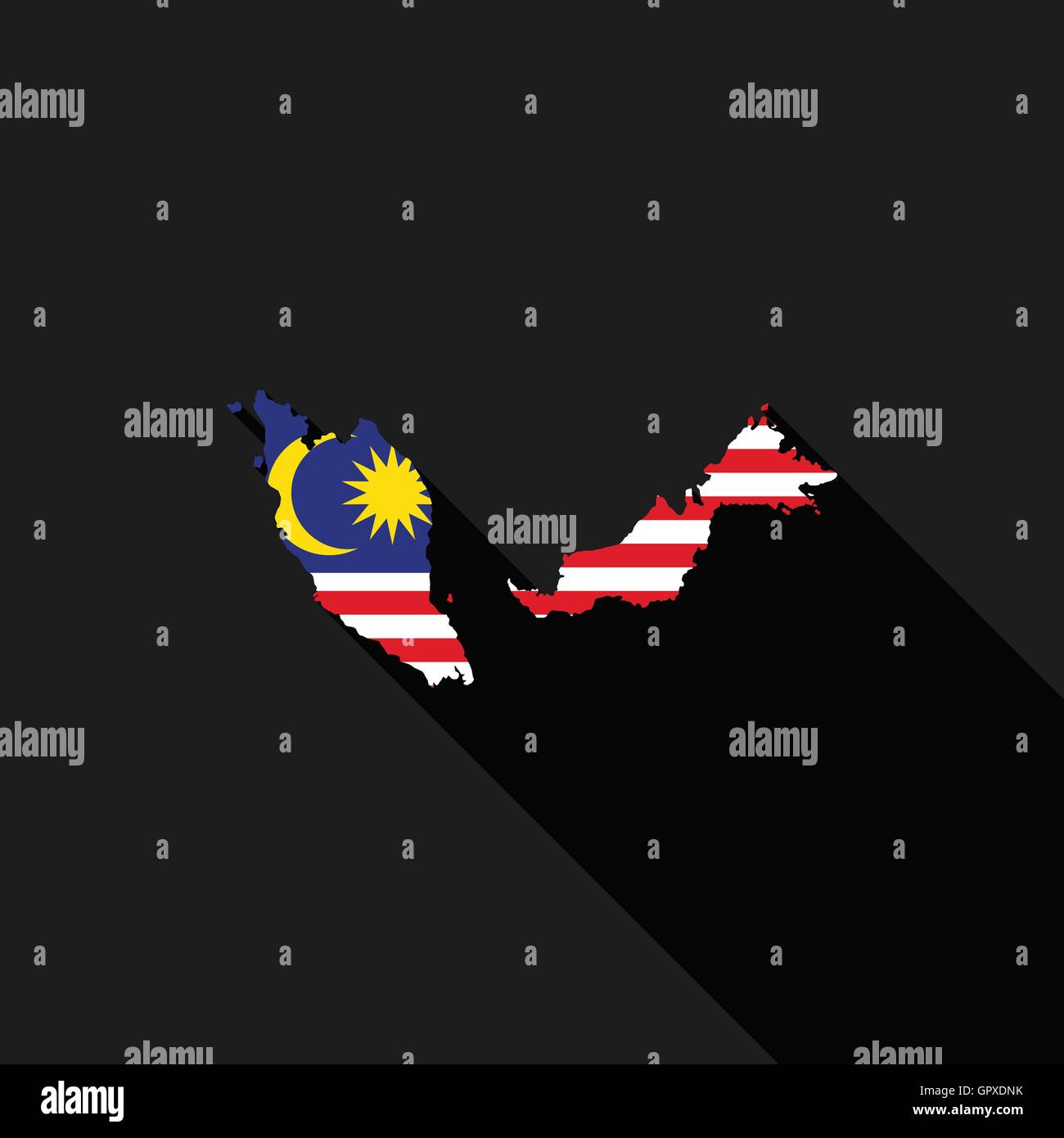 La Malaisie carte drapeau symbole icône design plat, isolé, long shadow, vector illustration Illustration de Vecteur