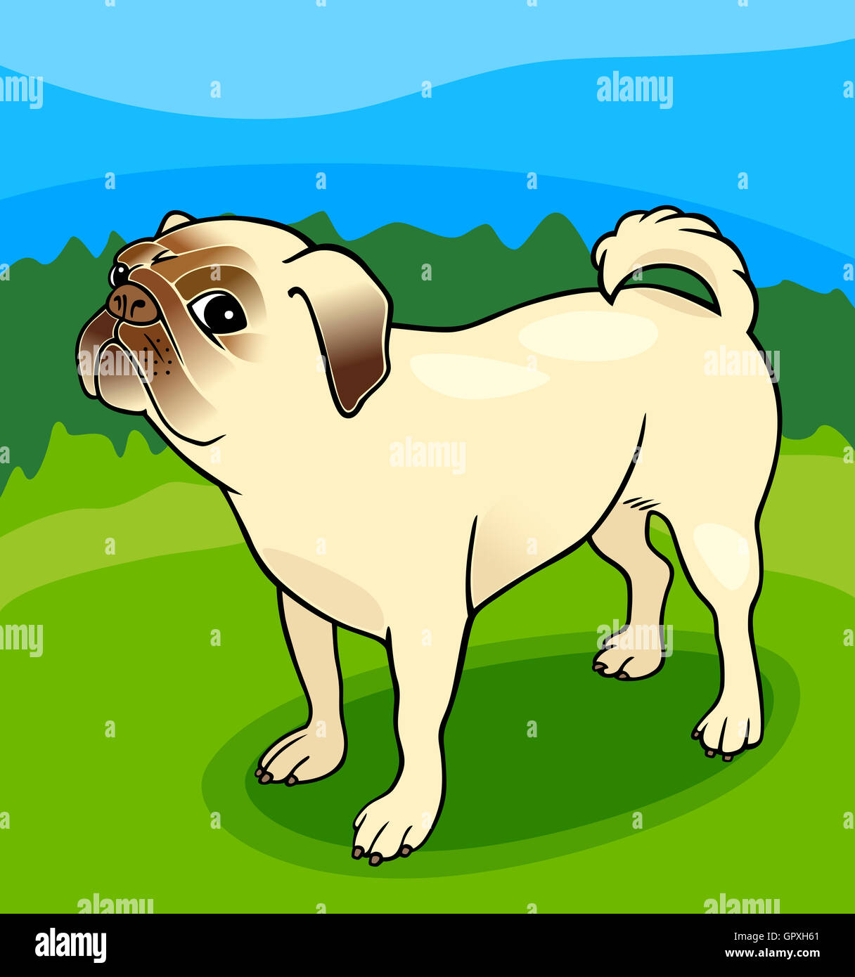 Le PUG dog cartoon illustration Banque D'Images