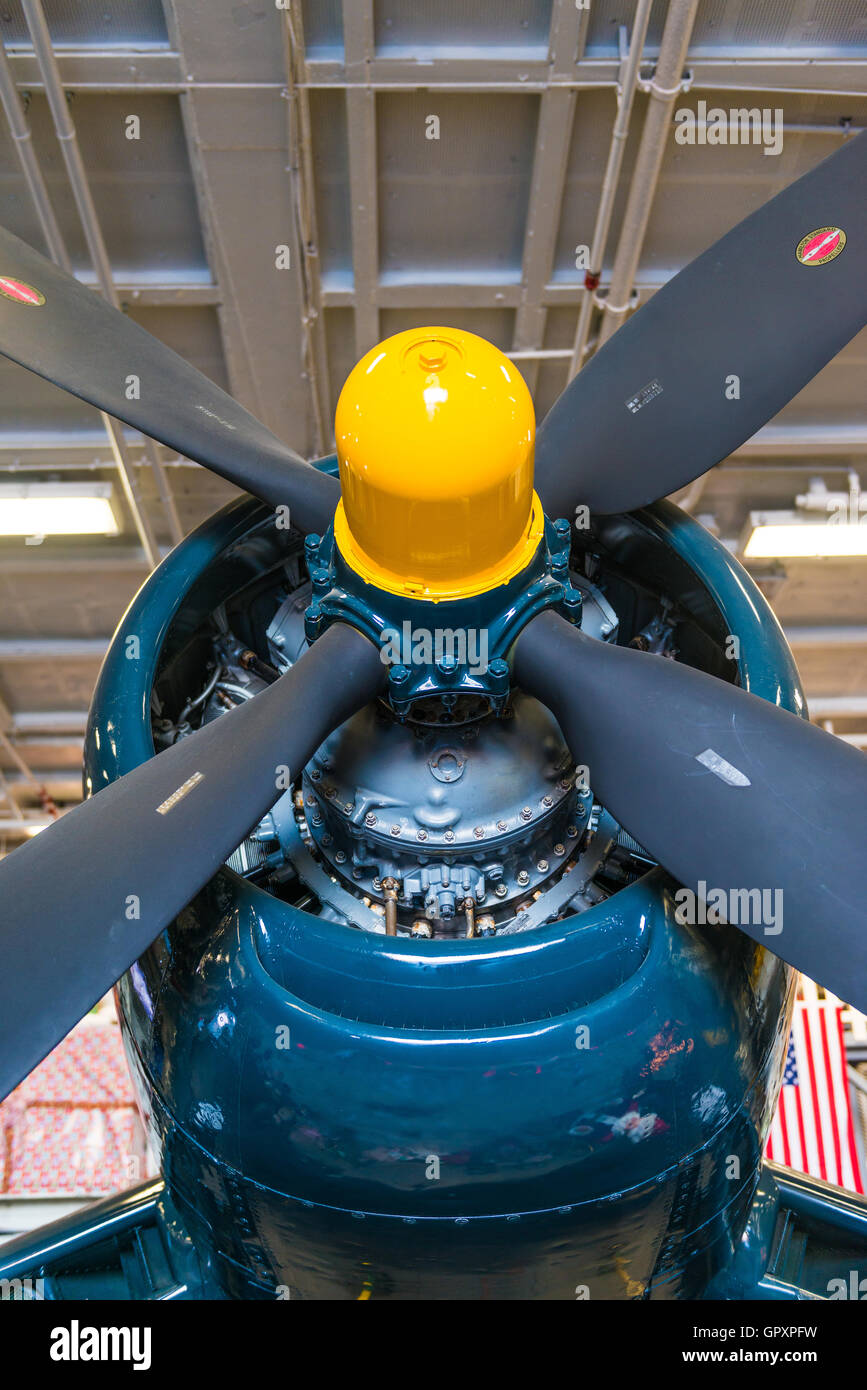 L'USS Midway Museum Exposition de la Deuxième Guerre mondiale, des moteurs d'avions. l'avion impliqué dans la seconde guerre mondiale. Banque D'Images