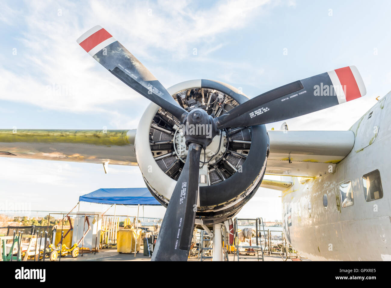 L'USS Midway Museum Exposition de la Deuxième Guerre mondiale, des moteurs d'avions. l'avion impliqué dans la seconde guerre mondiale. Banque D'Images