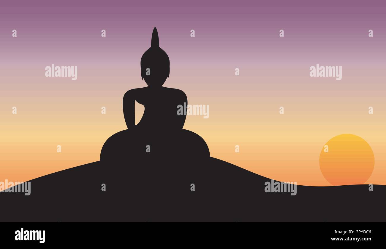 Coucher du soleil et sur Big Buddha Mountain Vector Illustration Illustration de Vecteur