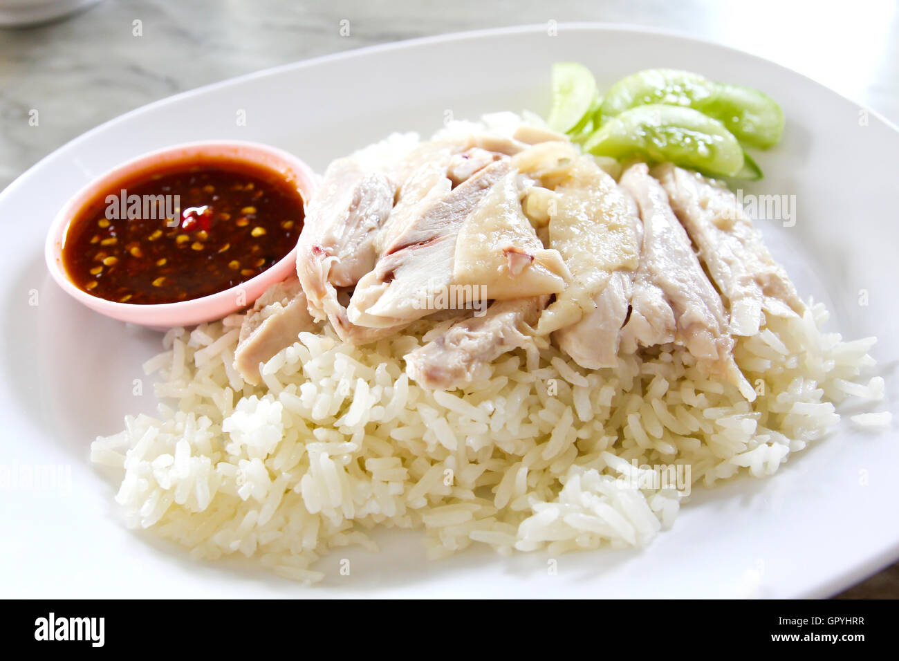 Riz au poulet Hainanese , Thai poulet avec riz étuvé gastronomique Banque D'Images