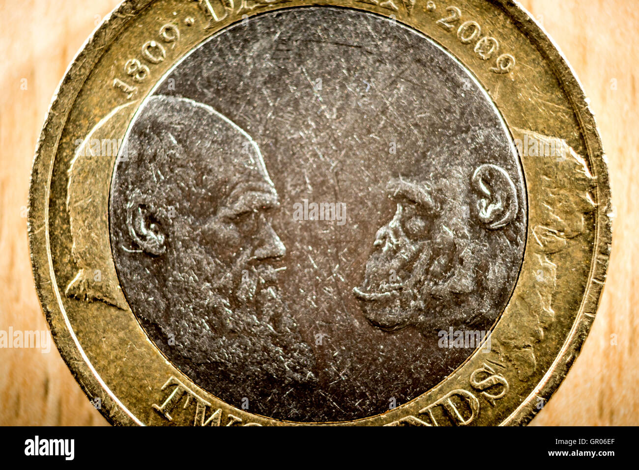 Une rare pièce de deux livres britannique célébrant le 200e anniversaire de la naissance de Charles Darwin. Banque D'Images