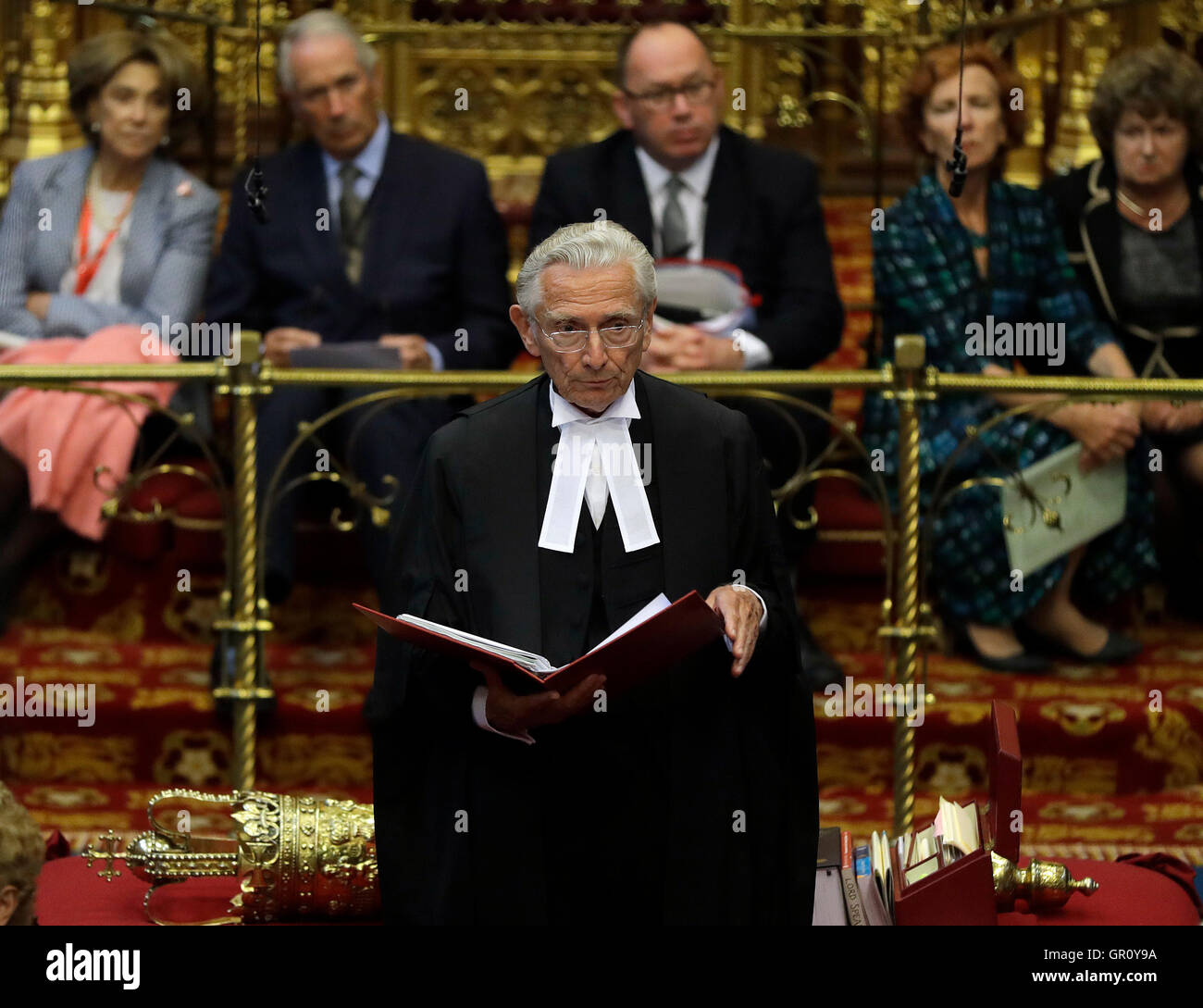 Lord Norman Fowler, le nouveau seigneur le président parle à la Chambre des Lords au cours de sa première séance de la chambre, au Parlement, à Londres. Banque D'Images