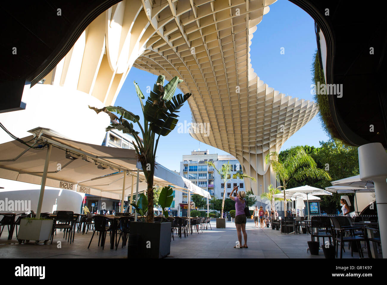 Metropol Parasol est une structure en bois situé à la place Encarnación, dans le vieux quartier de Séville, Espagne Banque D'Images