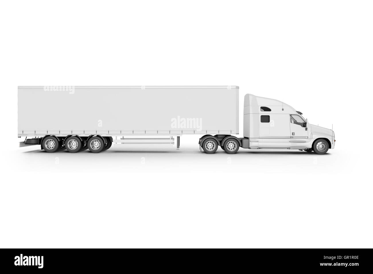 Gros camion remorque - sur fond blanc avec des ombres douces. - Maquette 3D illustration, Banque D'Images
