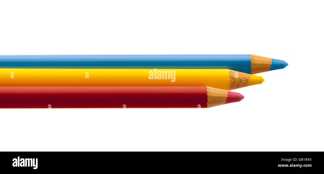 Trois crayons de couleur isolé sur fond blanc Banque D'Images