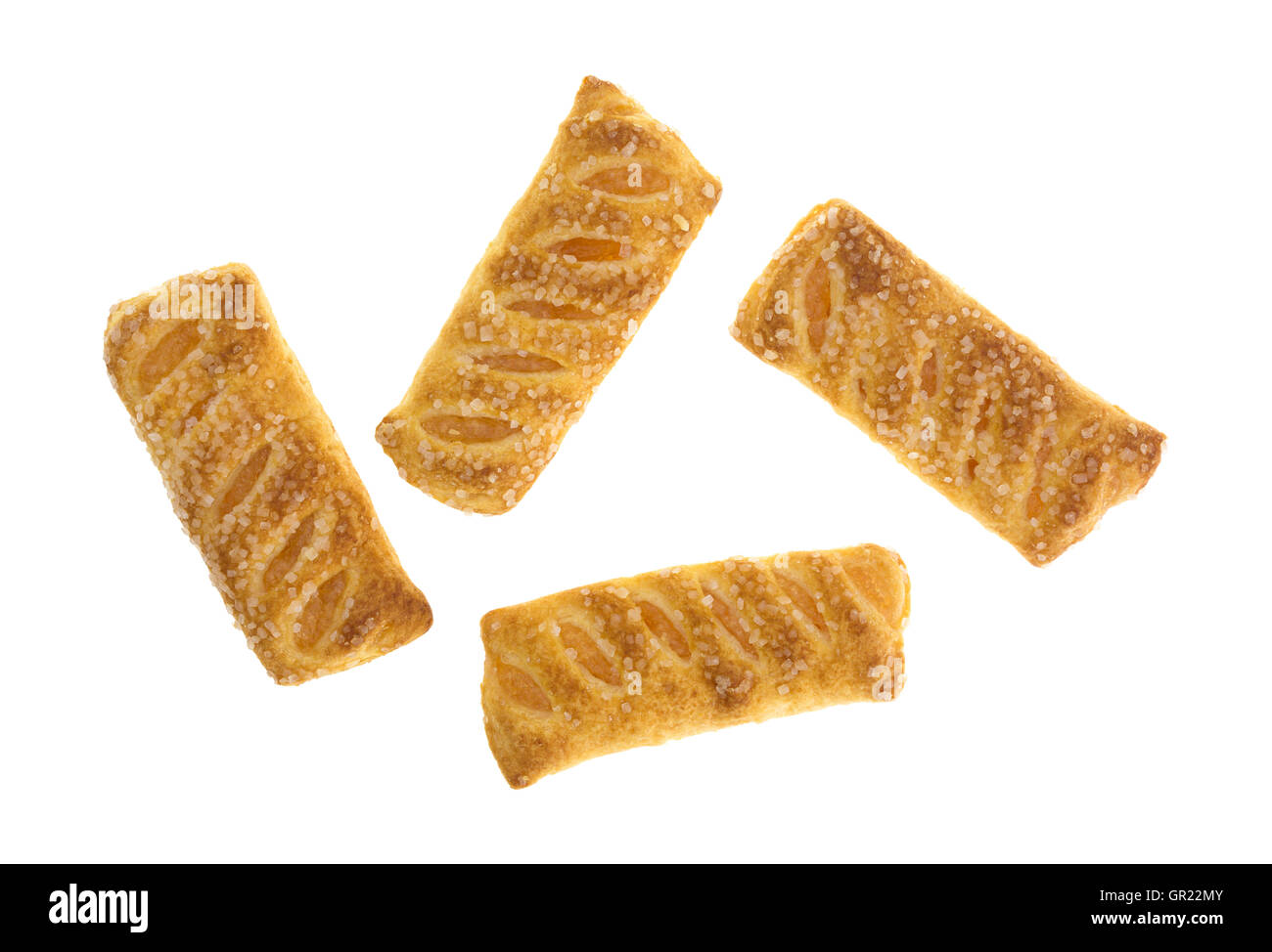 Vue de dessus d'un groupe de dragées aux tartes aux fruits apple isolé sur un fond blanc. Banque D'Images