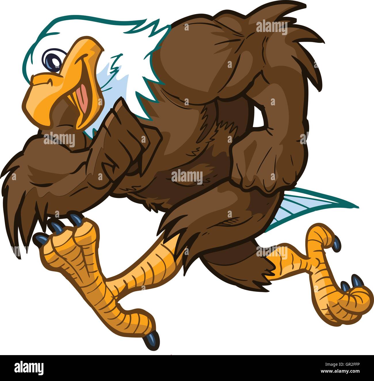 Vector cartoon clip art illustration vue latérale d'un sévère mais sympa et mignon mascotte aigle à tête d'exécution. Illustration de Vecteur